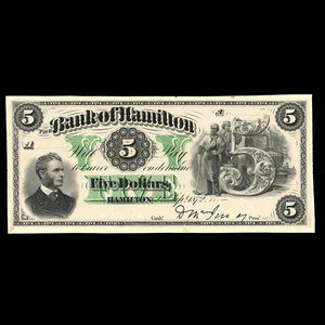 Canada, Bank of Hamilton, 5 dollars : September 2, 1872