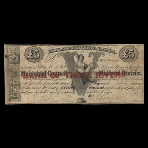 Canada, Municipal Council of the Midland District, 5 pounds : January 7, 1860