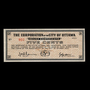 Canada, City of Ottawa, 5 cents : 1939