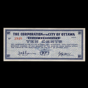 Canada, City of Ottawa, 10 cents : 1939