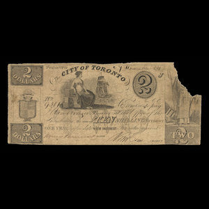 Canada, City of Toronto (Ontario), 2 dollars : November 7, 1843