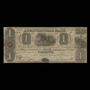Canada, Agricultural Bank (Toronto), 1 dollar : July 1, 1835