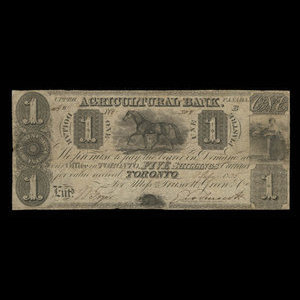 Canada, Agricultural Bank (Toronto), 1 dollar : July 1, 1835