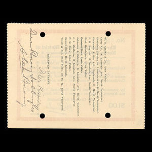 Canada, Corporation of the District of North Vancouver, 1 dollar : July 31, 1913