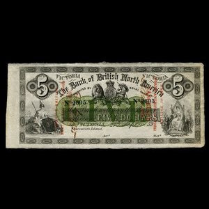 Canada, Bank of British North America, 5 dollars : September 27, 1859