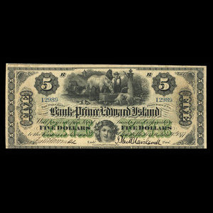 Canada, Bank of Prince Edward Island, 5 dollars : January 1, 1877