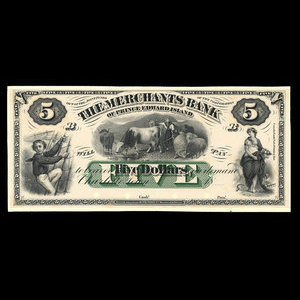 Canada, Merchants Bank of Prince Edward Island, 5 dollars : 1871