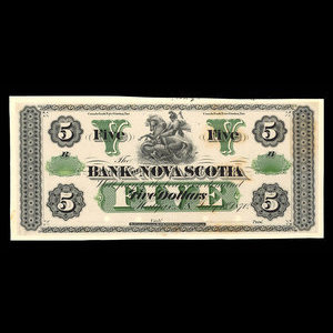 Canada, Bank of Nova Scotia, 5 dollars : July 1, 1870