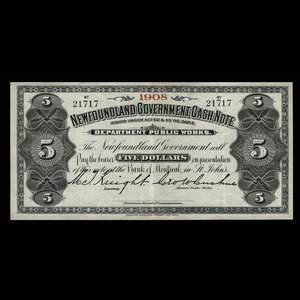 Canada, Newfoundland - Department of Public Works, 5 dollars : 1908