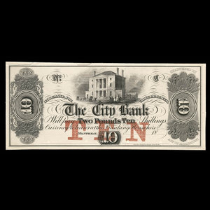 Canada, City Bank (Montreal), 10 dollars : 1865