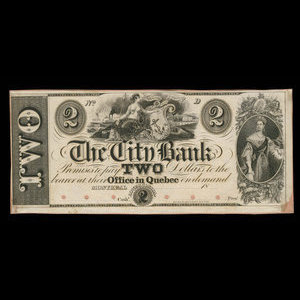 Canada, City Bank (Montreal), 2 dollars : 1865
