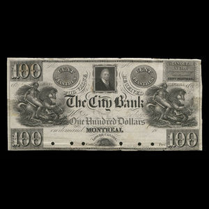 Canada, City Bank (Montreal), 100 dollars : 1840