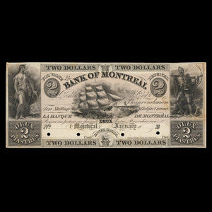 Canada, Bank of Montreal, 2 dollars : January 1839