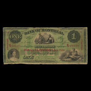 Canada, Bank of Montreal, 1 dollar : January 3, 1859