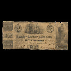 Canada, Bank of Lower Canada, 3 dollars : 1840