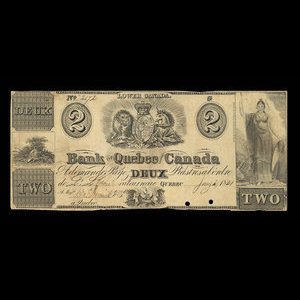 Canada, Bank of Quebec Lower Canada, 2 dollars : January 2, 1841