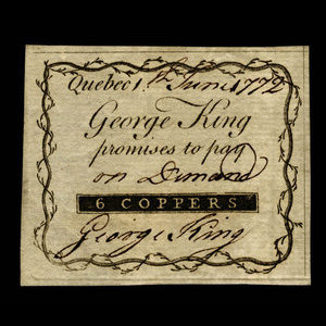Canada, George King, 6 coppers : June 1, 1772