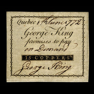 Canada, George King, 15 coppers : June 1, 1772