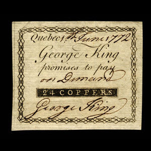 Canada, George King, 24 coppers : June 1, 1772