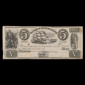 Canada, Banque Canadienne, 5 dollars : 1838