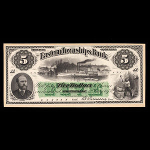 Canada, Eastern Townships Bank, 5 dollars : July 1, 1873