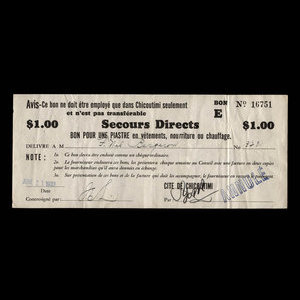 Canada, Cité de Chicoutimi, 1 dollar : June 21, 1933