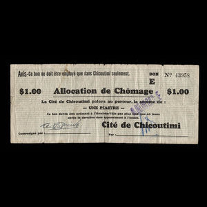 Canada, Cité de Chicoutimi, 1 dollar : January 17, 1935