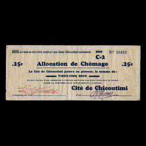 Canada, Cité de Chicoutimi, 25 cents : December 31, 1936