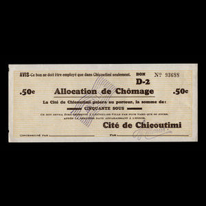 Canada, Cité de Chicoutimi, 50 cents : 1936