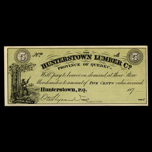 Canada, Hunterstown Lumber Co., 5 cents : 1875