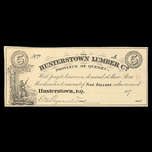 Canada, Hunterstown Lumber Co., 5 dollars : 1879