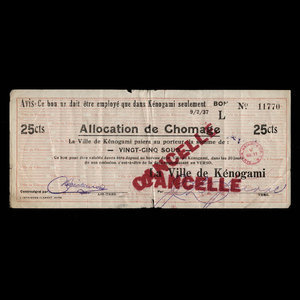 Canada, Ville de Kénogami, 25 cents : February 9, 1937