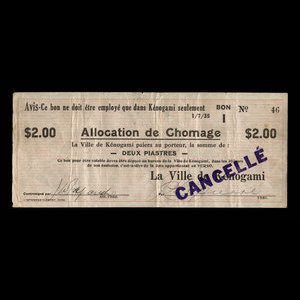 Canada, Ville de Kénogami, 2 dollars : July 1, 1935
