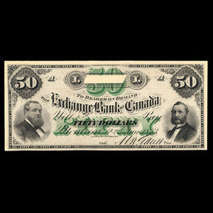 Canada, Exchange Bank of Canada, 50 dollars : January 2, 1873
