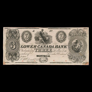 Canada, Lower Canada Bank, 3 dollars : 1838