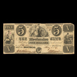 Canada, Mechanics Bank (The), 5 dollars : May 1, 1837