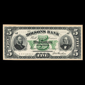 Canada, Molsons Bank, 5 dollars : June 1, 1872