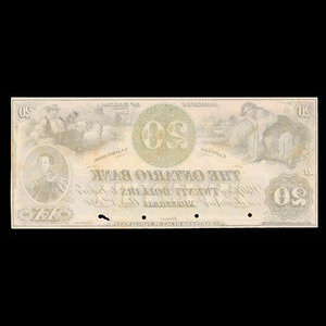 Canada, Ontario Bank, 20 dollars : August 3, 1860