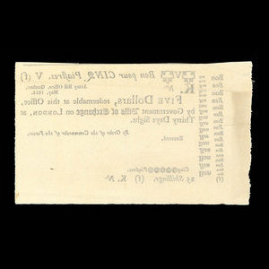 Canada, Army Bill Office, 5 dollars : May 1814