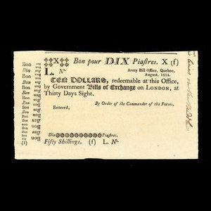Canada, Army Bill Office, 10 dollars : October 1814