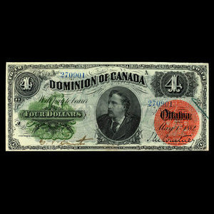 Canada, Dominion of Canada, 4 dollars : May 1, 1882