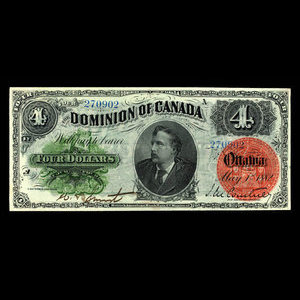 Canada, Dominion of Canada, 4 dollars : May 1, 1882