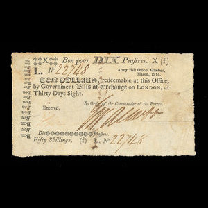 Canada, Army Bill Office, 10 dollars : March 1814