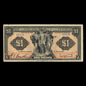 Jamaica, Canadian Bank of Commerce, 1 pound : March 1, 1921