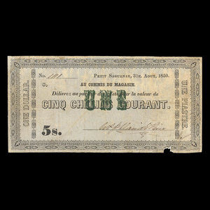 Canada, William Price & Son, 5 shillings : August 31, 1850