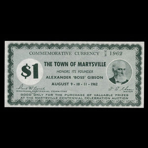 Canada, Town of Marysville, 1 dollar : 1962