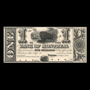 Canada, Bank of Montreal, 1 dollar : August 2, 1844