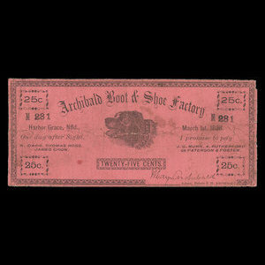 Canada, Archibald Boot & Shoe Factory, 25 cents : March 1, 1898