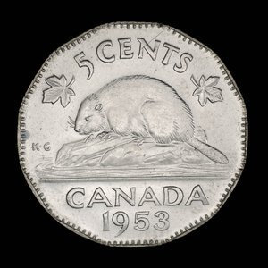 Canada, Elizabeth II, 5 cents : 1953