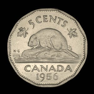Canada, Elizabeth II, 5 cents : 1956